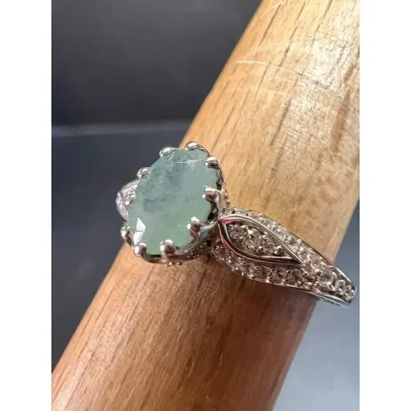 NEW grandidierite and zircon crown ring in rhodium over sterling silver size 8